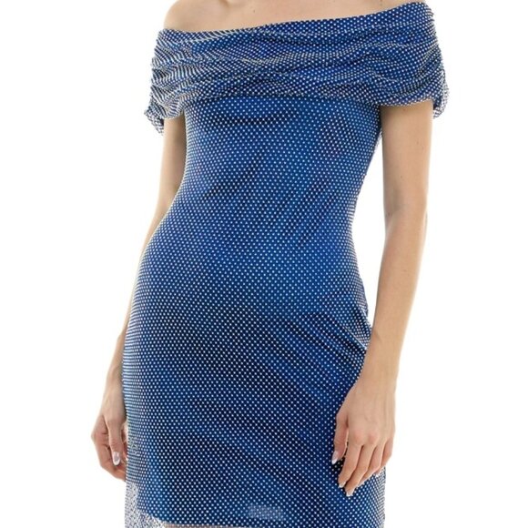 Taylor Women's Rhinestone Off-the-Shoulder Dress – Lapis Blue – NWT Size 6 - Picture 2 of 4